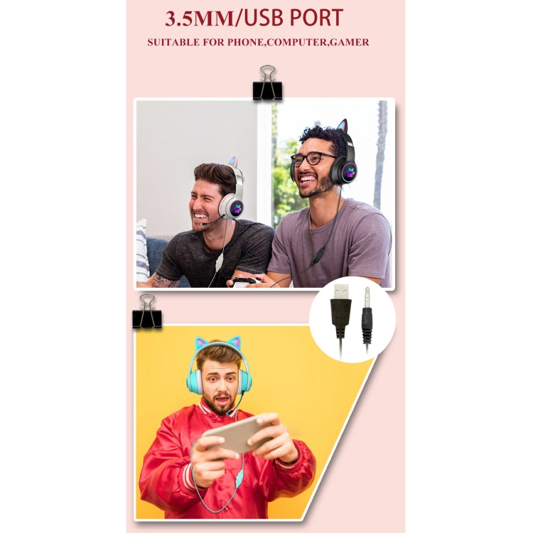 BowLift | AKZ-022 USB + 3.5mm Port Cat Ear Design Foldable LED Headset with Microphone (Black)
