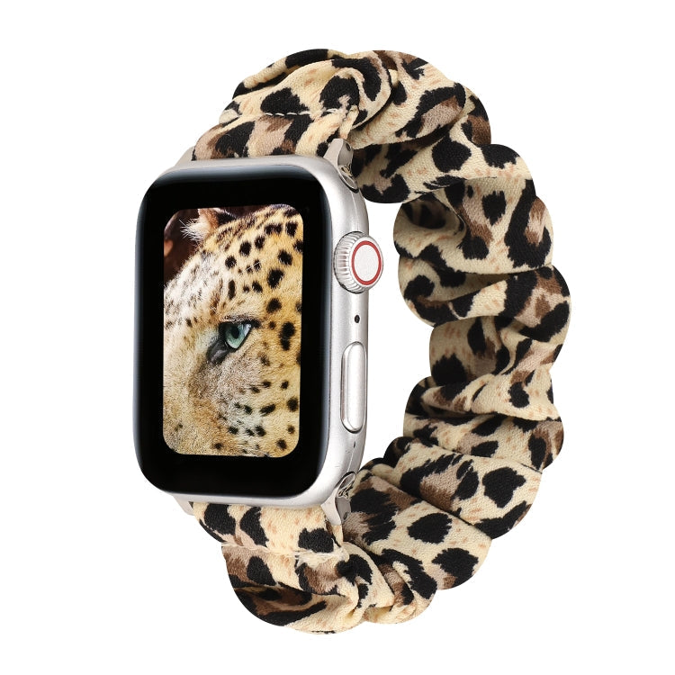 BowLift | For Apple Watch Series 9&8&7 41mm / SE 3&SE 2&6&SE&5&4 40mm / 3&2&1 38mm Fabric + Stainless Steel Hair Ring Watch Band (Leopard Pattern)