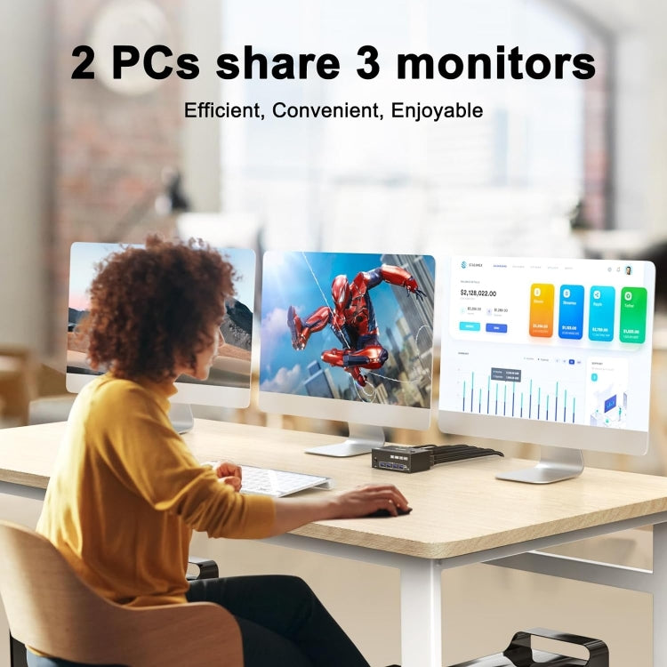 BowLift | KC-KVM203DH 8K 30Hz USB3.0 DP+DP+HDMI Triple Monitors KVM Switch, EU Plug