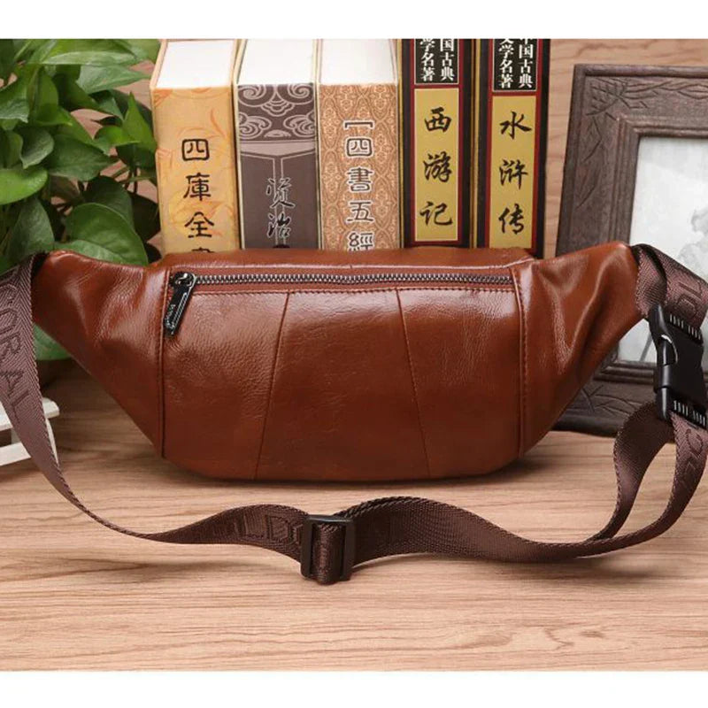 BowLift | Genuine Cowhide Leather Waist Bag for Men – Large Capacity Fanny Pack, Belt & Crossbody Travel Bag