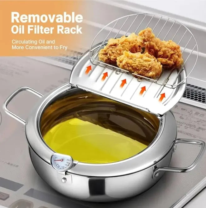 BowLift | Stainless Steel Frying Pan with Thermometer & Draining Rack