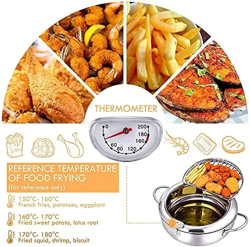 BowLift | Stainless Steel Frying Pan with Thermometer & Draining Rack