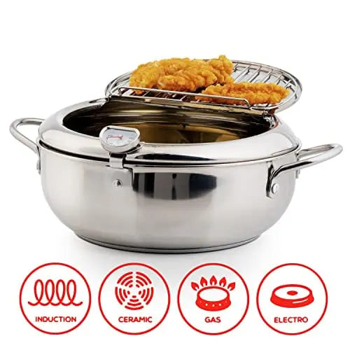 BowLift | Stainless Steel Frying Pan with Thermometer & Draining Rack