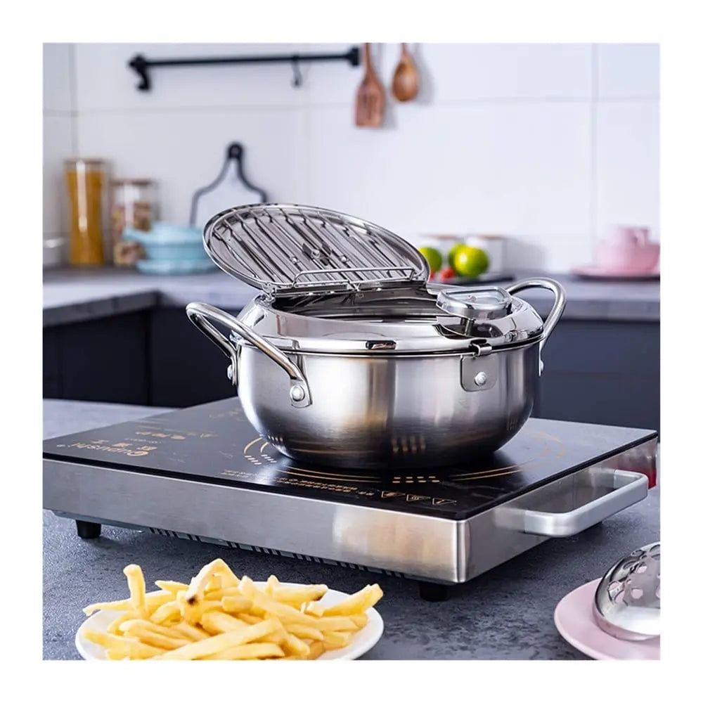 BowLift | Stainless Steel Frying Pan with Thermometer & Draining Rack