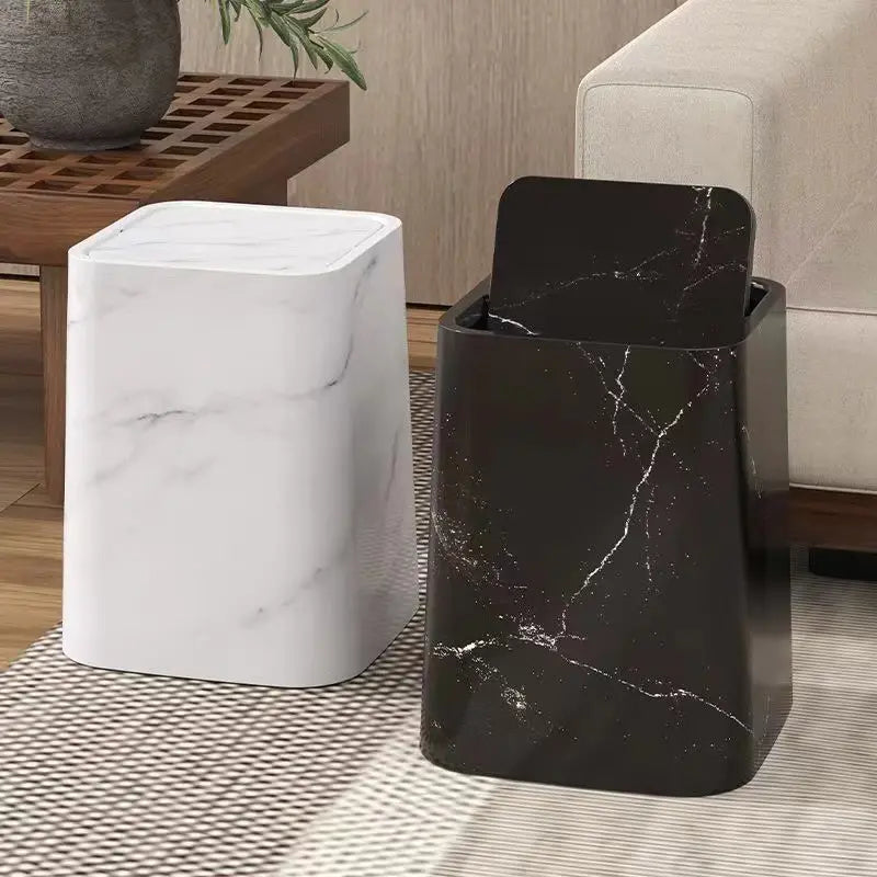 BowLift | Elegant trash can in marble design with swing lid