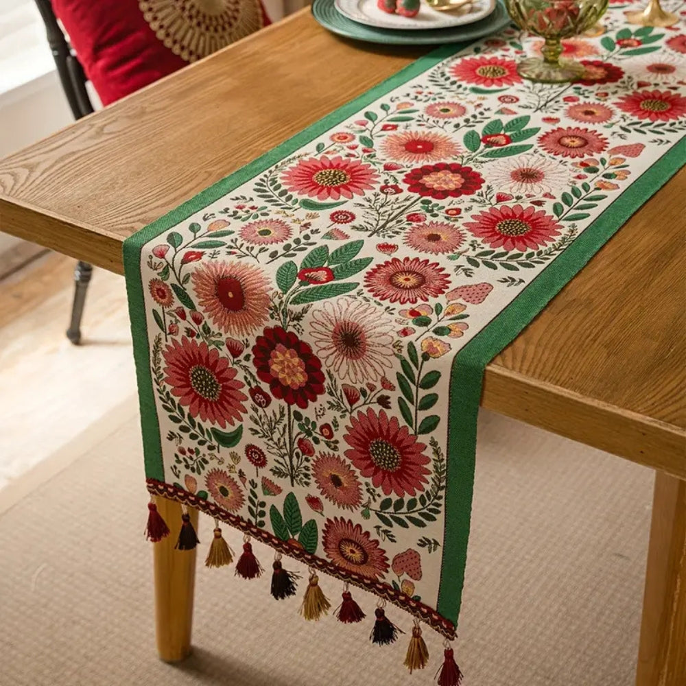 BowLift | Embroidered Floral Tassel Table Runner