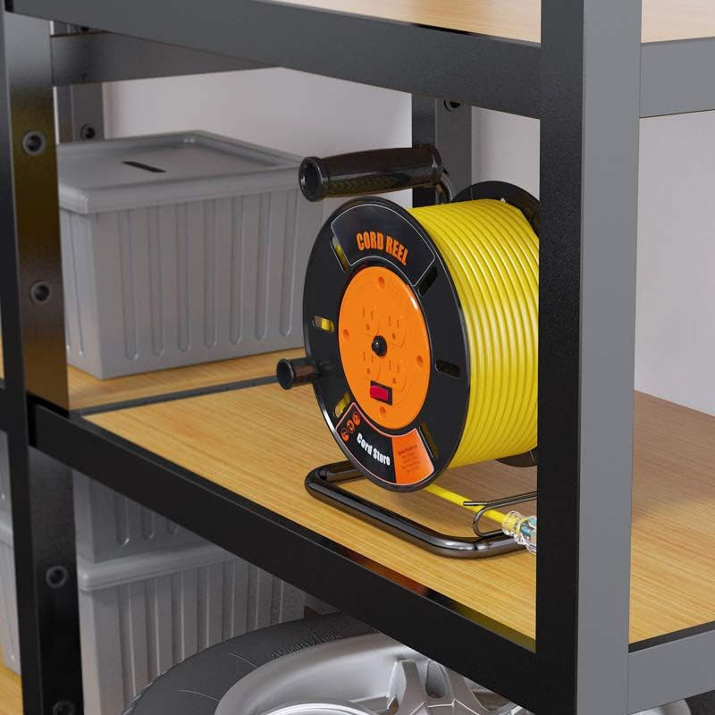 BowLift | 100FT Extension Cord Reel with 4-Grounded Outlets and Wind Retractable 10A Circuit Breaker