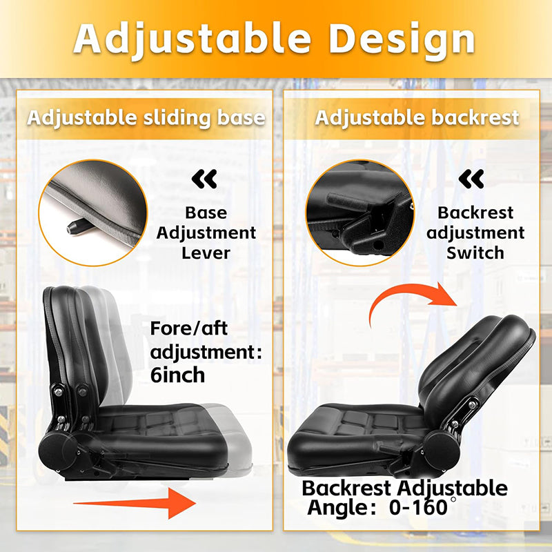 BowLift | Universal Forklift Seat with Adjustable Backrest Durable Leather Comfortable Forklift Seat Fits Forklift, Dozers, Excavators, Tractors