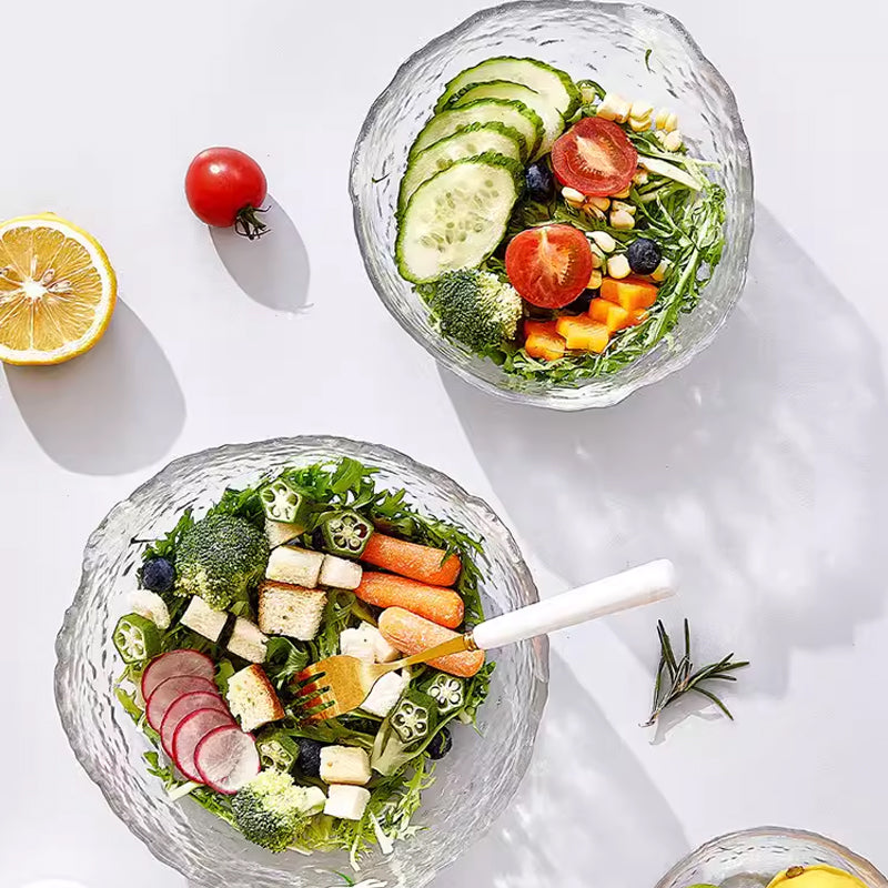 BowLift | Thickened Hammered Gold-Rimmed Glass Salad Bowl, Transparent Tableware Set, Dessert Bowl, Living Room And Home