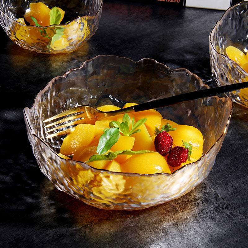 BowLift | Thickened Hammered Gold-Rimmed Glass Salad Bowl, Transparent Tableware Set, Dessert Bowl, Living Room And Home