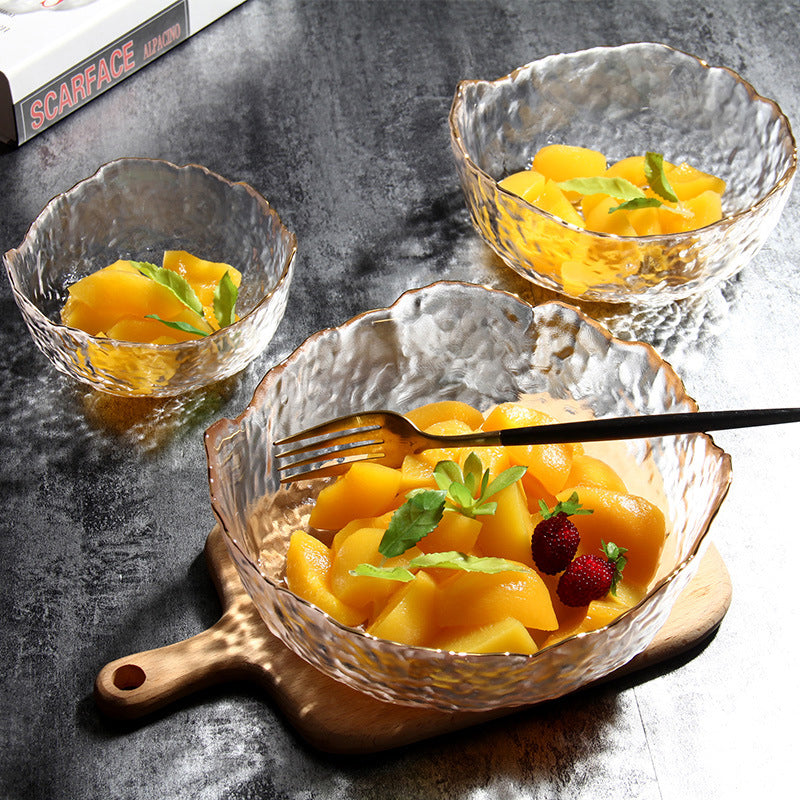 BowLift | Thickened Hammered Gold-Rimmed Glass Salad Bowl, Transparent Tableware Set, Dessert Bowl, Living Room And Home