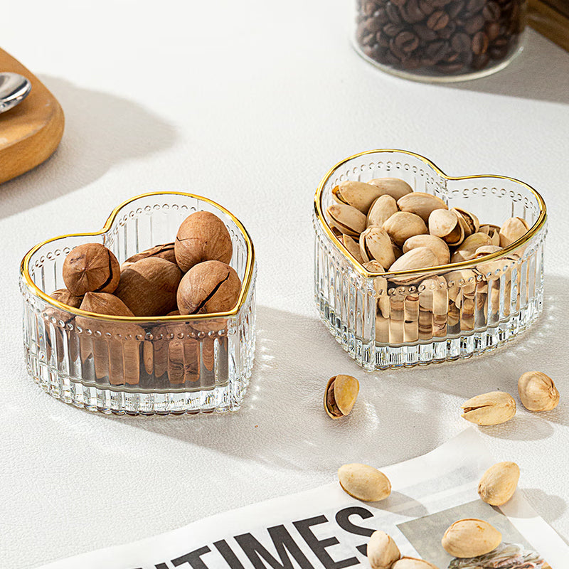 BowLift | Love Fruit Plate Snack Plate Lead-Free Glass Bowl Hand-Painted Gold Dried Fruit Plate Three-Piece Set