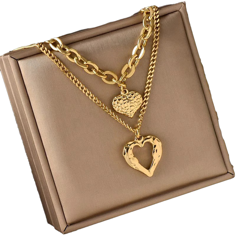 BowLift | Chic Double-Layer Heart & Cuban Link Chain Choker Necklace