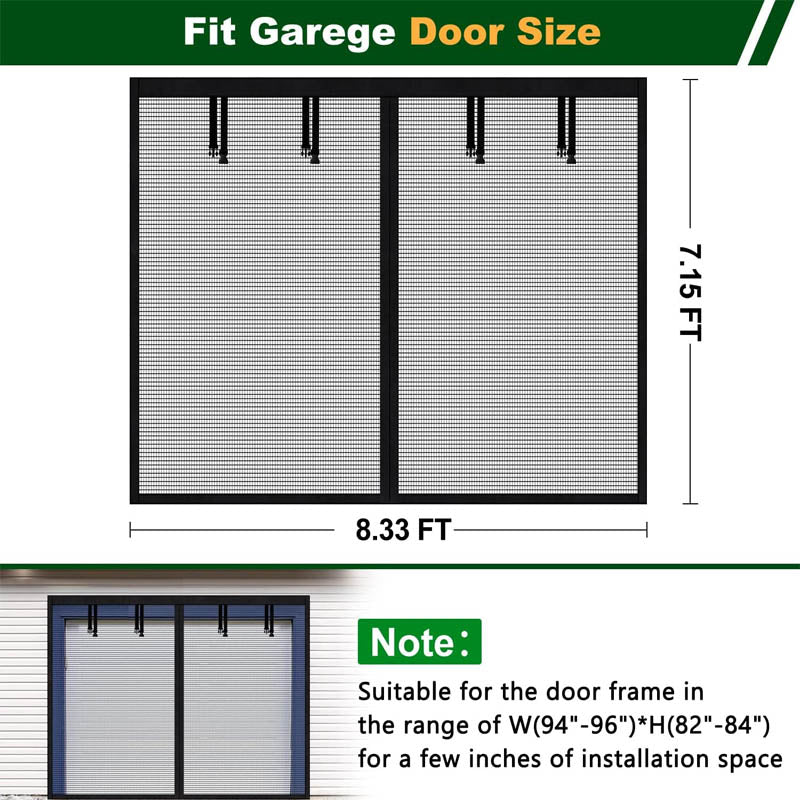 BowLift | Garage Door Screen 8x7Ft Magnetic Mesh Screen for Patio Porch Window to Keep Bugs Out Black