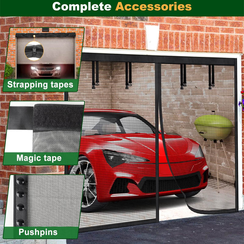 BowLift | Garage Door Screen 8x7Ft Magnetic Mesh Screen for Patio Porch Window to Keep Bugs Out Black