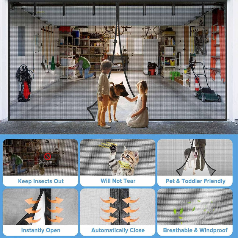 BowLift | Garage Door Screen 16x7ft Garage Screen Door or 2 Cars Kids / Pets Friendly Easy Assembly