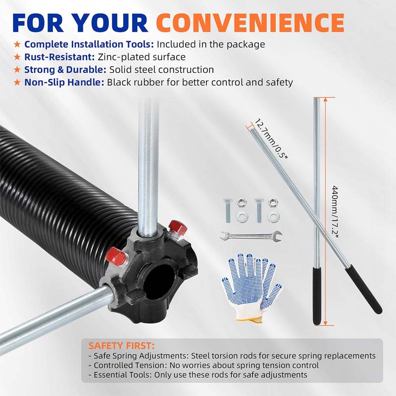 BowLift | Garage Door Springs & Wires Pair of 0.218 x 2 x 26 inch with Non-Slip Winding Bars & Gloves 18,000 Cycles