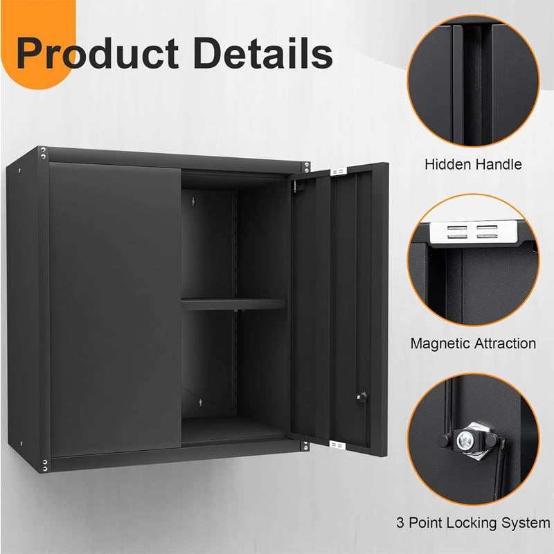 BowLift | Garage Storage Cabinet with Locking djustable Shelves Wall Mount Steel Cabinet for Home, Office, Garage