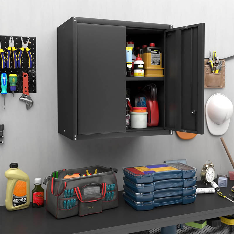 BowLift | Garage Storage Cabinet with Locking djustable Shelves Wall Mount Steel Cabinet for Home, Office, Garage