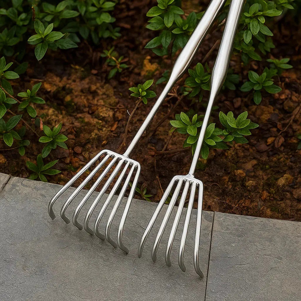 BowLift | Garden rake made of stainless steel — Sturdy hand rake with non-slip grip