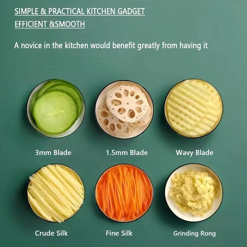 BowLift | Vegetable slicer and grater with 6 blades made of stainless steel and safety device