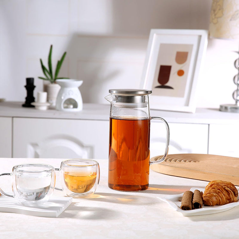 BowLift | 1000ml Glass Water Pitcher And Carafe Heat Resistant Glass Pitcher With Lid And Spout Beverage Pitchers