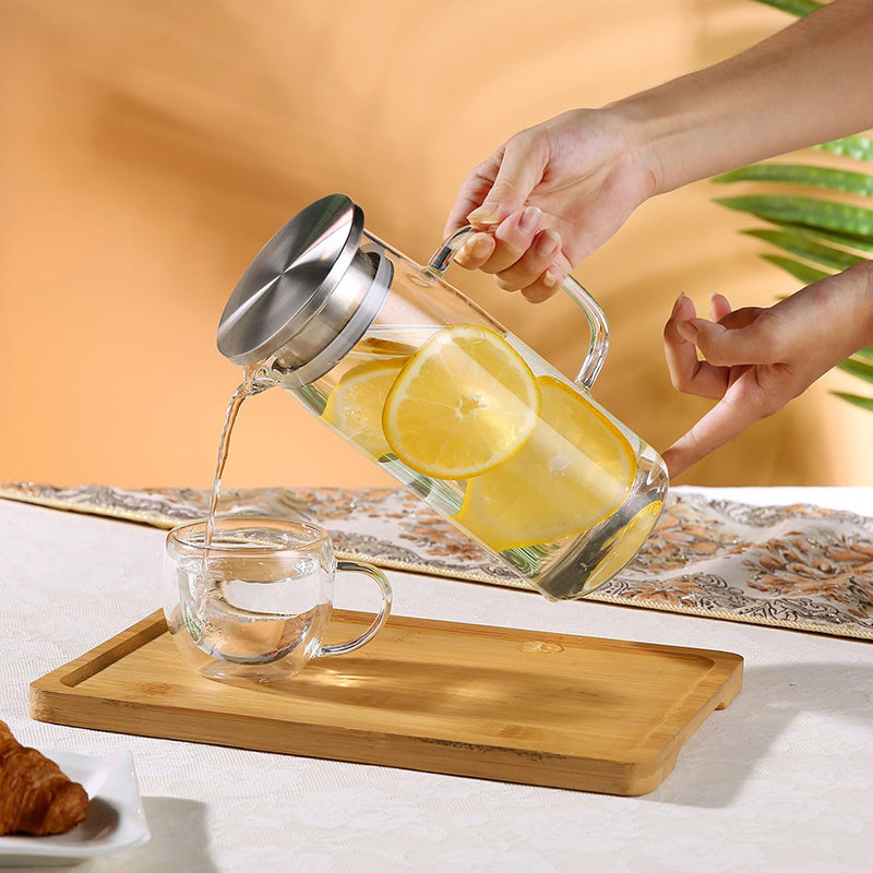 BowLift | 1000ml Glass Water Pitcher And Carafe Heat Resistant Glass Pitcher With Lid And Spout Beverage Pitchers