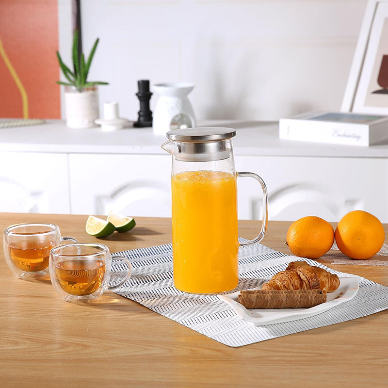 BowLift | 1000ml Glass Water Pitcher And Carafe Heat Resistant Glass Pitcher With Lid And Spout Beverage Pitchers