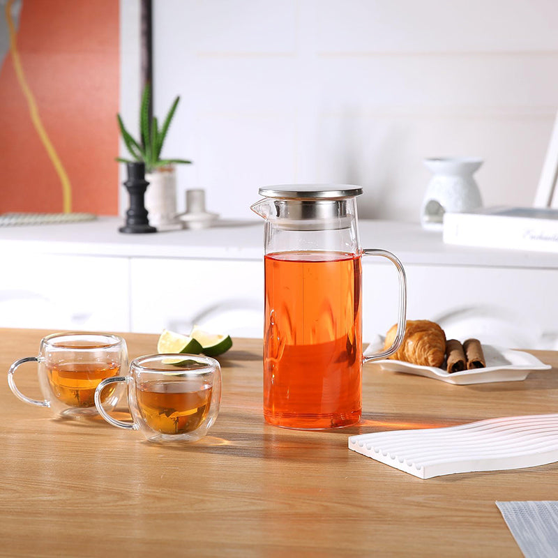 BowLift | 1000ml Glass Water Pitcher And Carafe Heat Resistant Glass Pitcher With Lid And Spout Beverage Pitchers