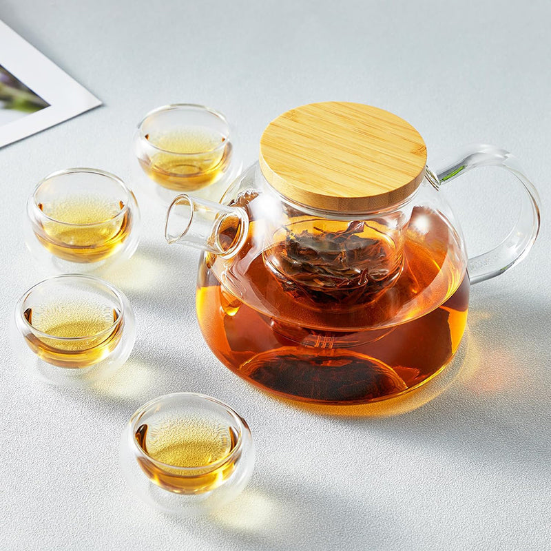 BowLift | 1000ml Glass Teapot Glass Tea Kettle with Removable Clear Filter,Stovetop Ideal Tea Set for Blooming Flower Tea