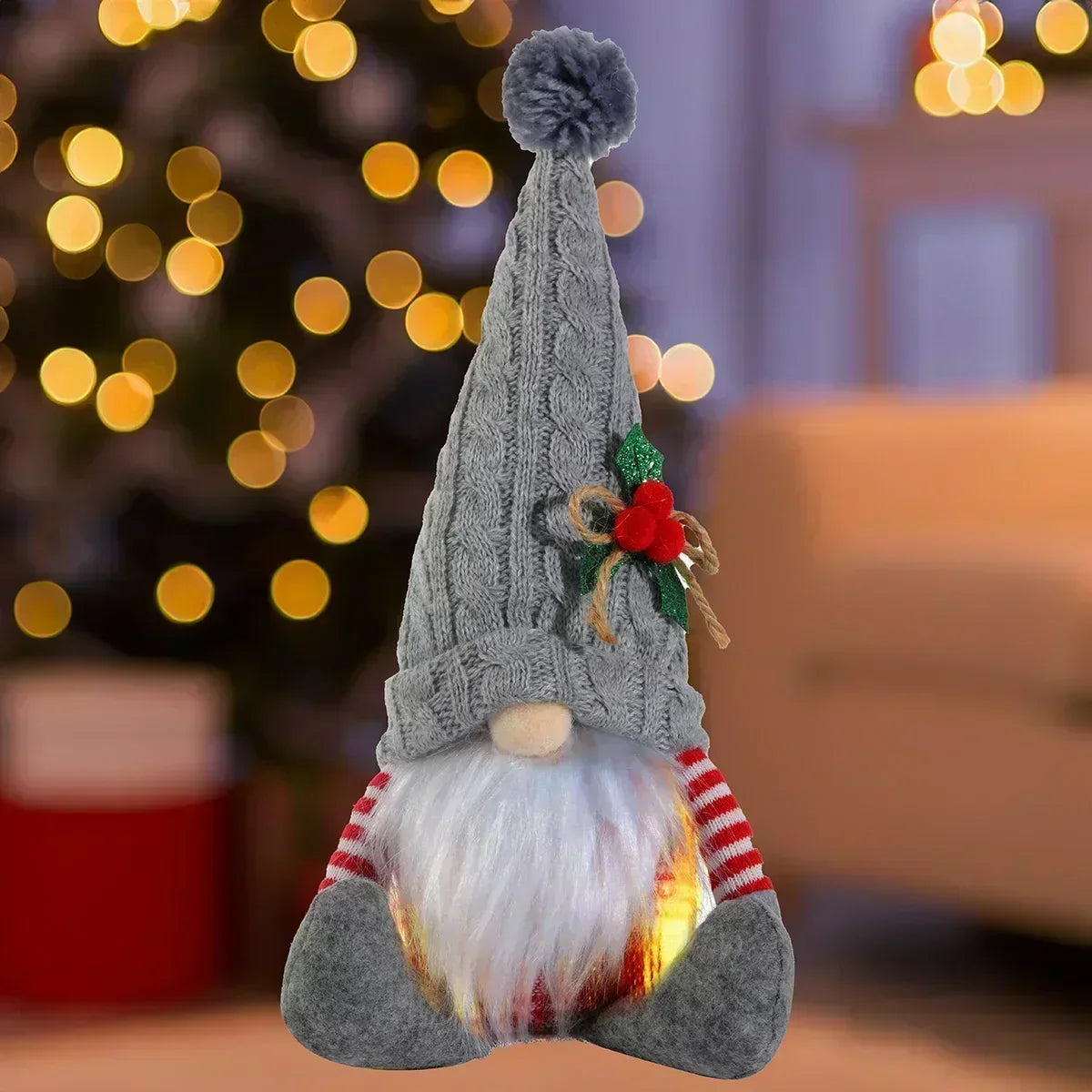 BowLift | LED Christmas Gnome | Knitted Design with Night Light | Glowing Christmas Decoration | Warm & Cozy