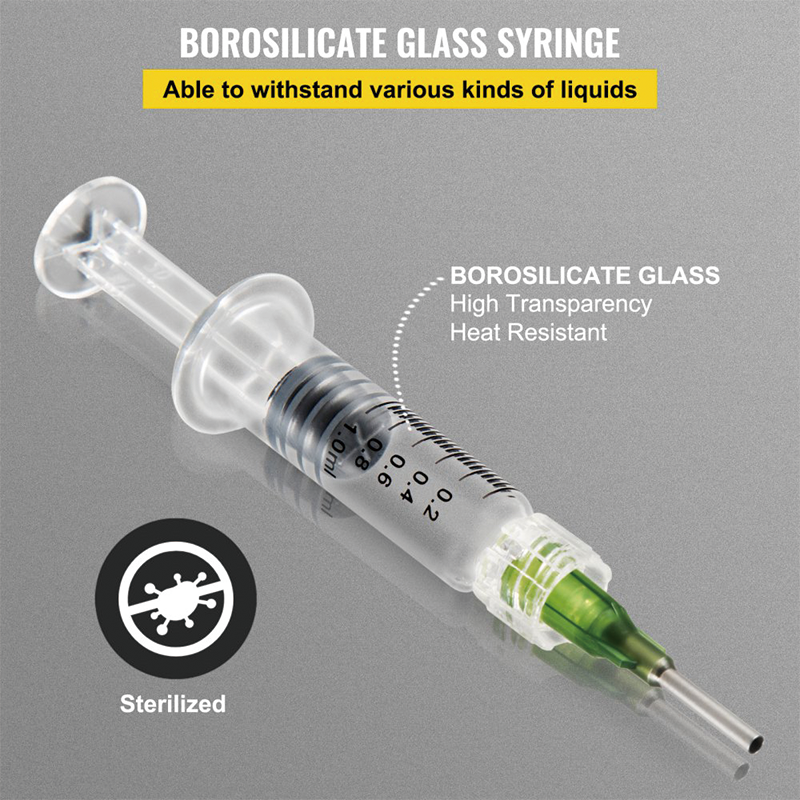 BowLift | 100 PCS Borosilicate Glass Luer Lock Syringe, 1mL, Reusable Glass Syringes with 14 Ga Blunt Tip Needles, for Lab, Vet, Craft, Art, Thick Liquids, Oil, Gel, Ink, Glue, Non Hypodermic(Gold putter)