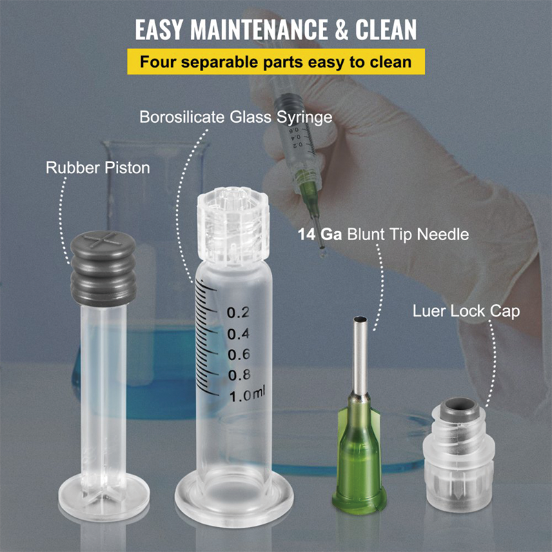 BowLift | 100 PCS Borosilicate Glass Luer Lock Syringe, 1mL, Reusable Glass Syringes with 14 Ga Blunt Tip Needles, for Lab, Vet, Craft, Art, Thick Liquids, Oil, Gel, Ink, Glue, Non Hypodermic(Gold putter)