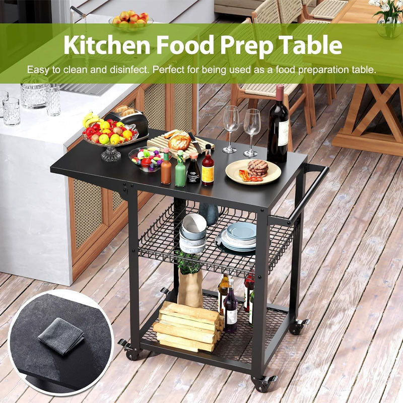 BowLift | Three-Layer Movable Barbecue Table, Multi-Functional Trolley Outdoor Barbecue Cart