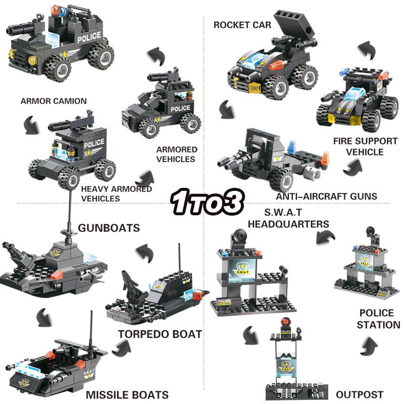 BowLift | 8 IN 1 City Police Truck Station Building Block Series SWAT Toy Gift For Kids