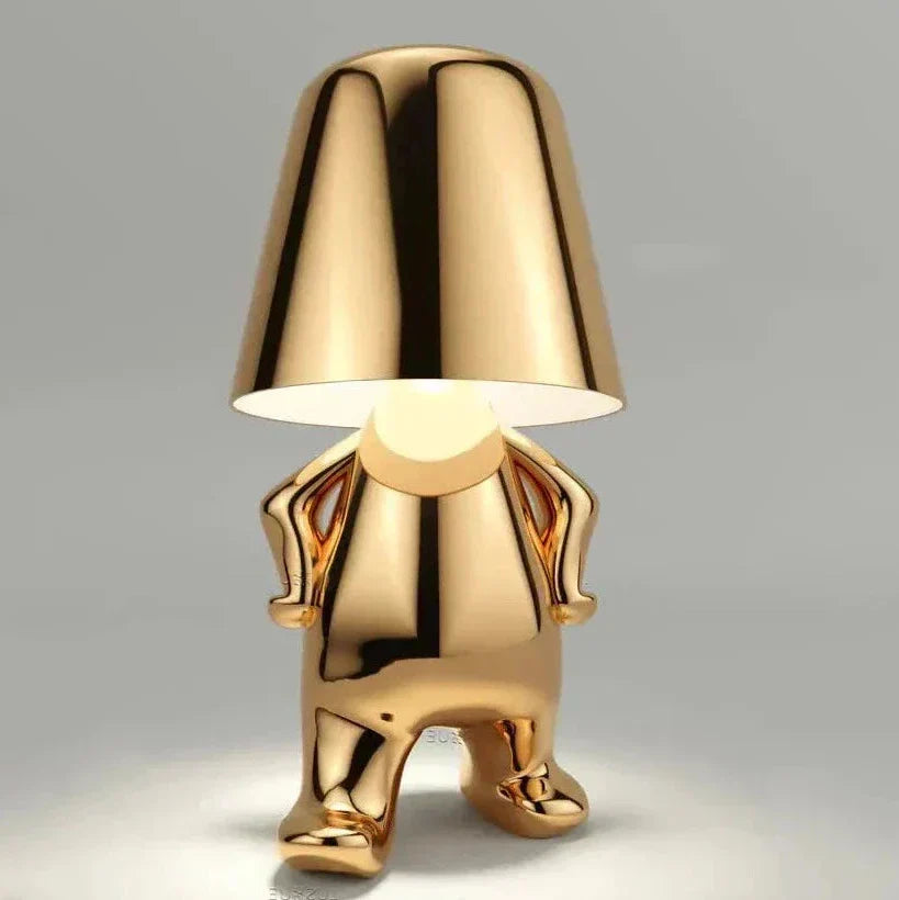 BowLift | Golden Man LED Thinking Table Lamp – Playful Nightstand Lamp for Bedroom & Decor