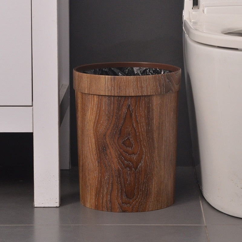 BowLift | Elegant Retro Wood Grain Trash Can