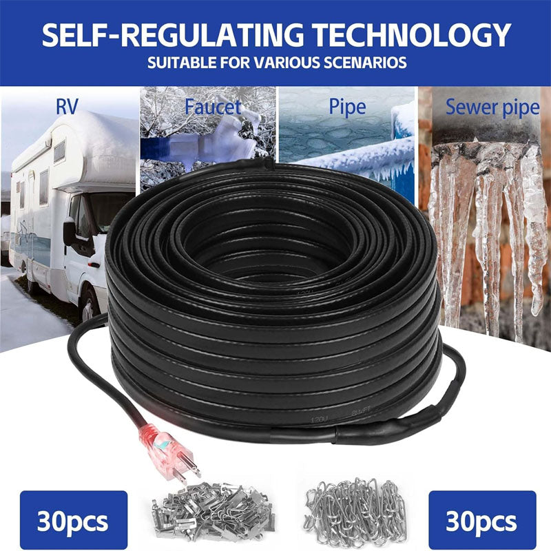 BowLift | 100FT Heating Cables , Pipe Freeze Protected Water Pipe Heating Cable with Mounting Buckle Self Regulating Temperature 120V 8W/ft