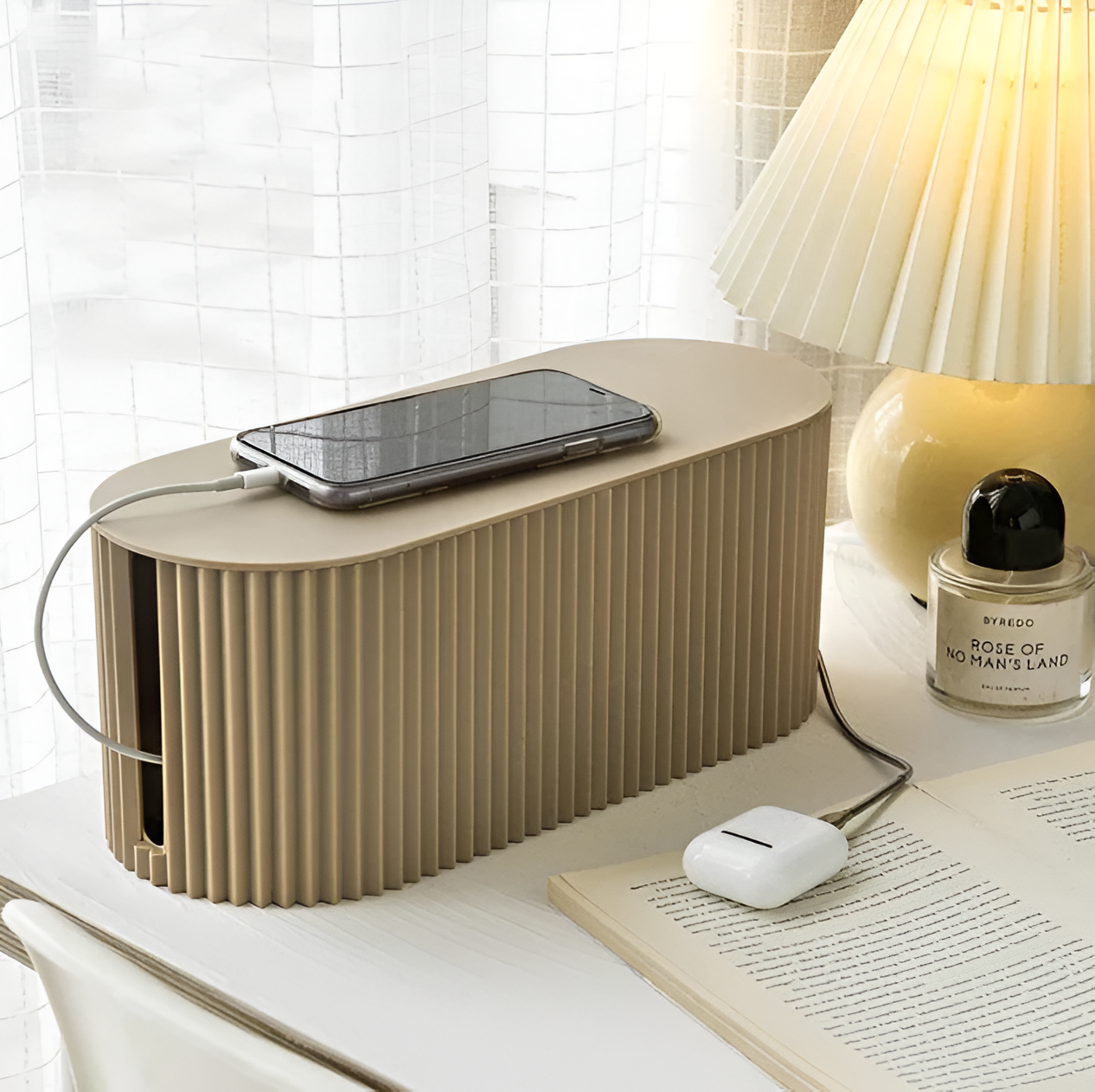 BowLift | Elegant Cable Organiser Box – Minimalist Cable Storage in Soft Macaron Colours