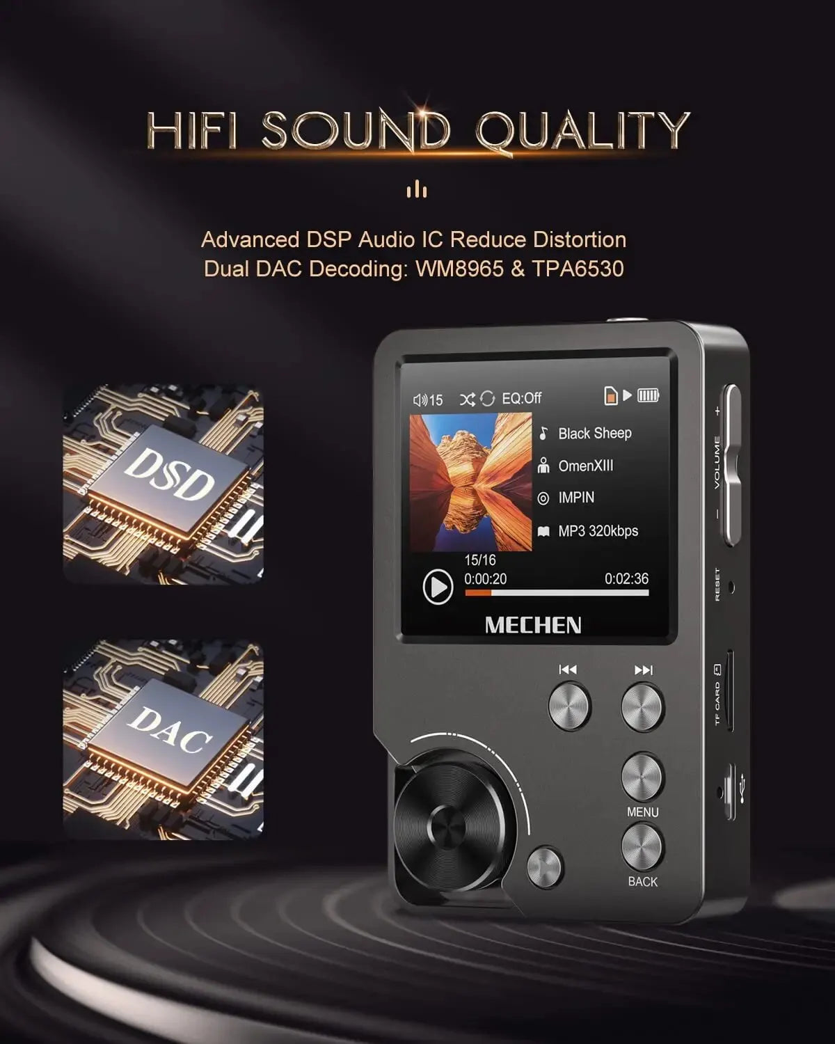 BowLift | HiFi MP3 Player MECHEN-M30 – Premium Lossless Audio with 64GB Memory Card, Supports up to 256GB