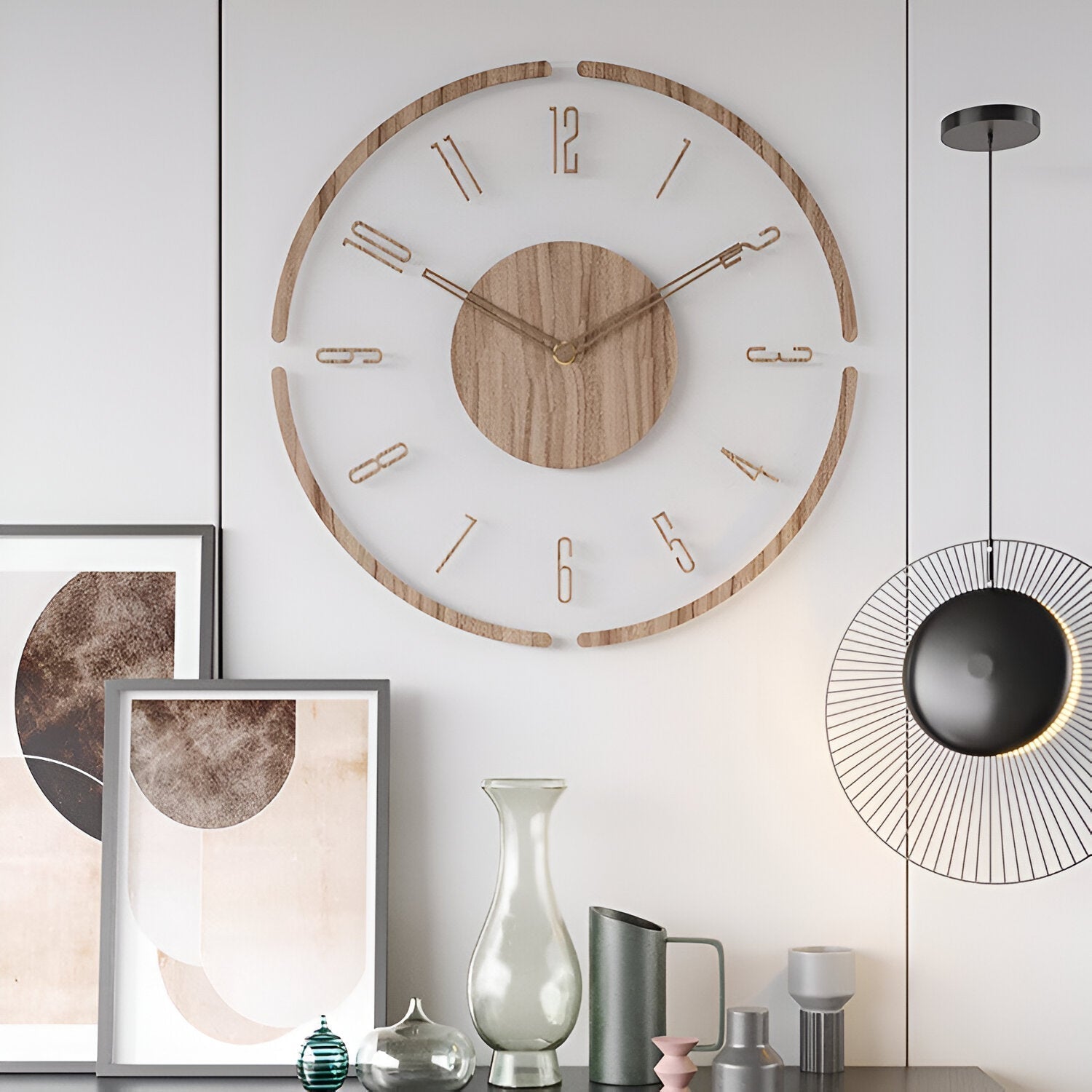 BowLift | ClearWood Transparent Wall Clock – Silent Quartz with Wooden Details