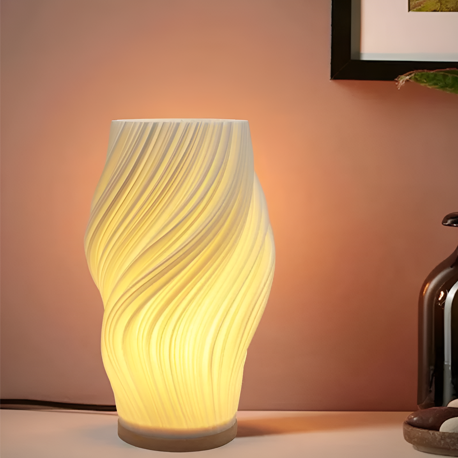 BowLift | DreamWave - Modern cream-colored 3D wave lamp with elegant metal base