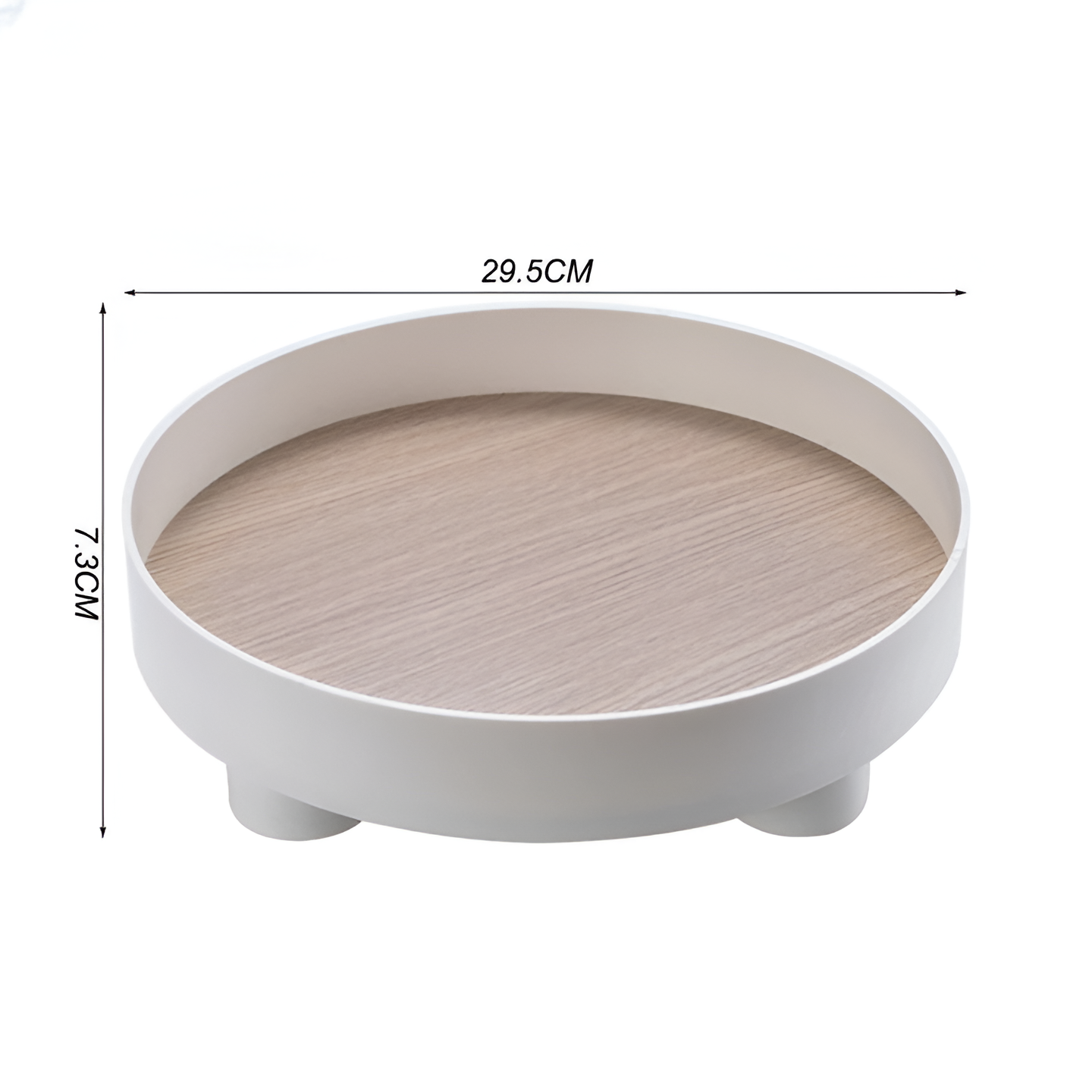 BowLift | Round Serving Tray - Decorative Tray Made of Wood - White Tray Made of Ceramic
