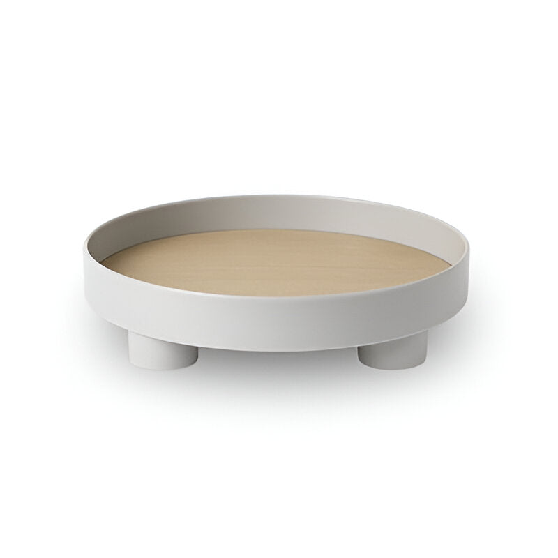 BowLift | Round Serving Tray - Decorative Tray Made of Wood - White Tray Made of Ceramic