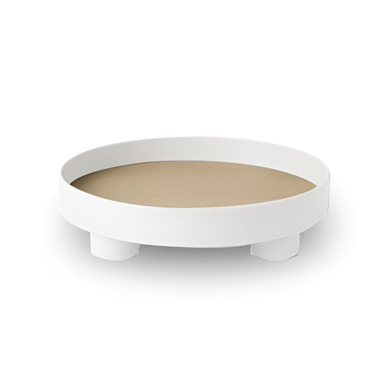 BowLift | Round Serving Tray - Decorative Tray Made of Wood - White Tray Made of Ceramic