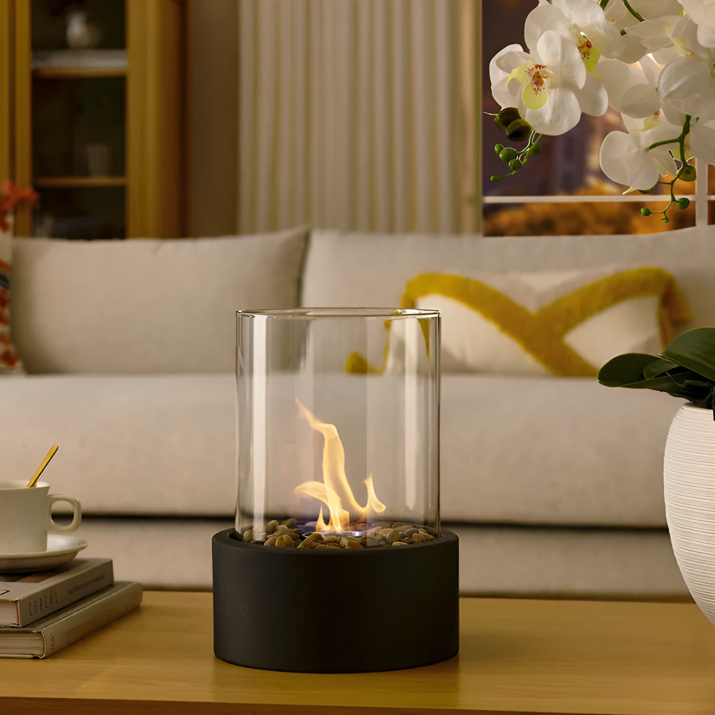 BowLift | SleekFlame - Stylish black metal base table fire pit