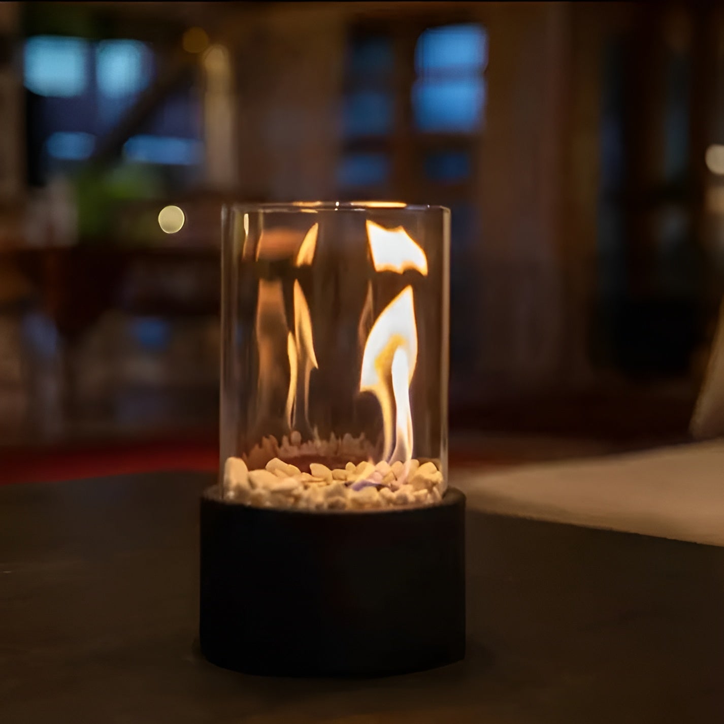 BowLift | SleekFlame - Stylish black metal base table fire pit