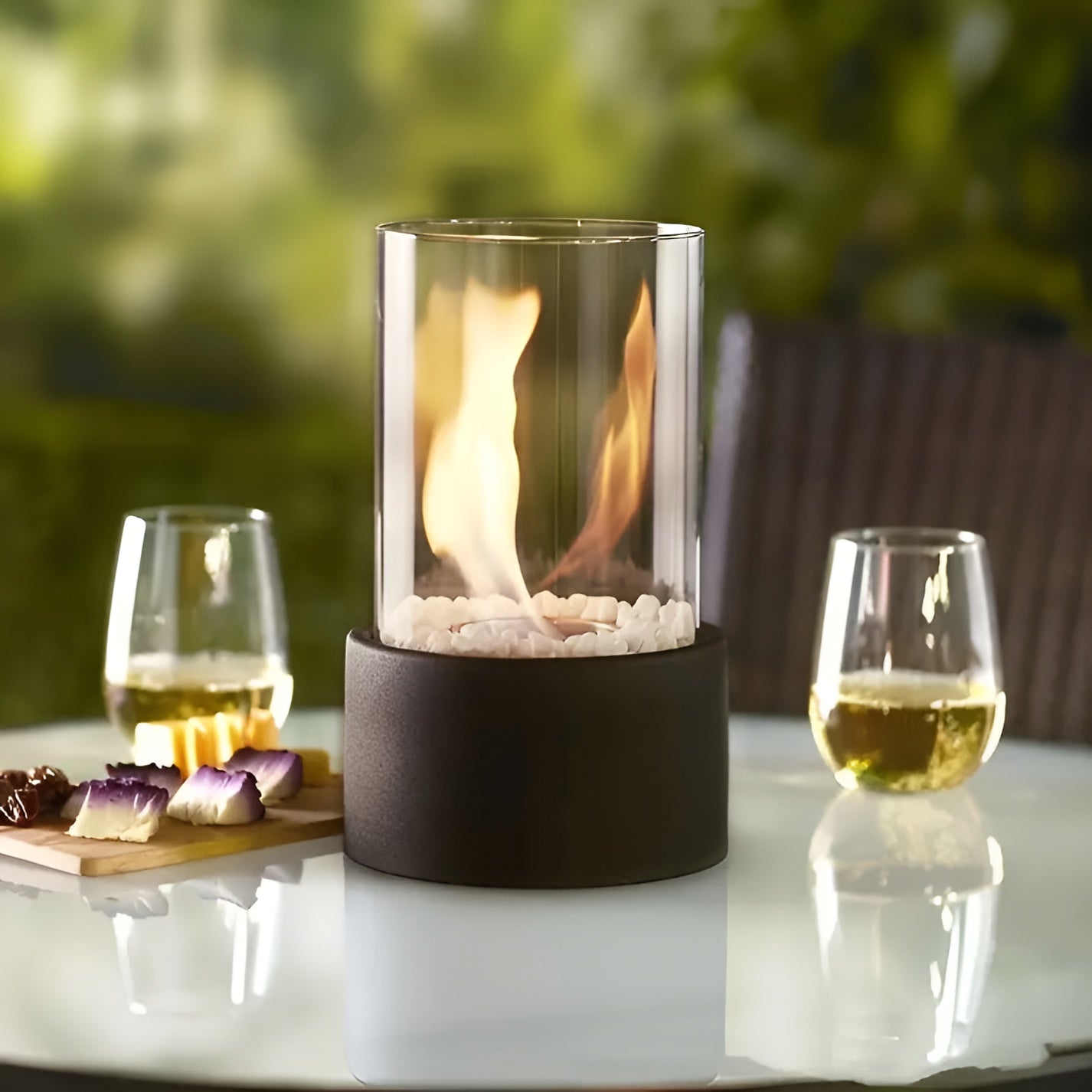 BowLift | SleekFlame - Stylish black metal base table fire pit