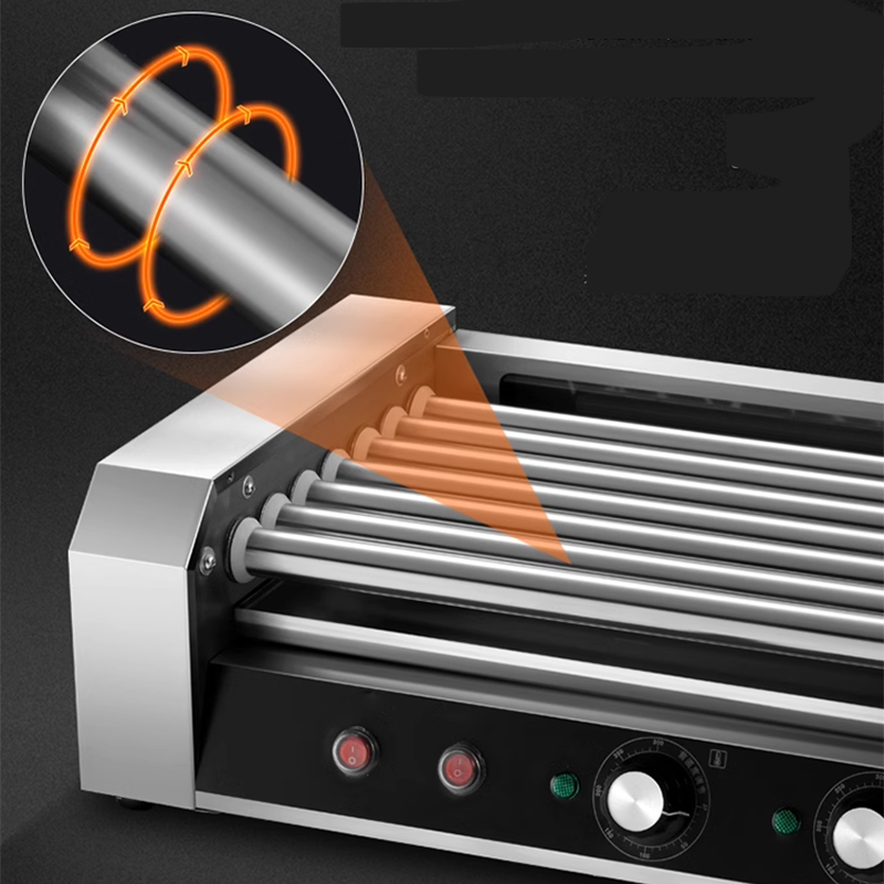 BowLift | Hot Dog Roller, 18 Hot Dog Capacity, 7 Rollers, 1050W Stainless Steel Cooking And Warming Machine With Dual Temperature Control, Led Light And Removable Drip Tray, Sausage Grill For Kitchen Restaurant