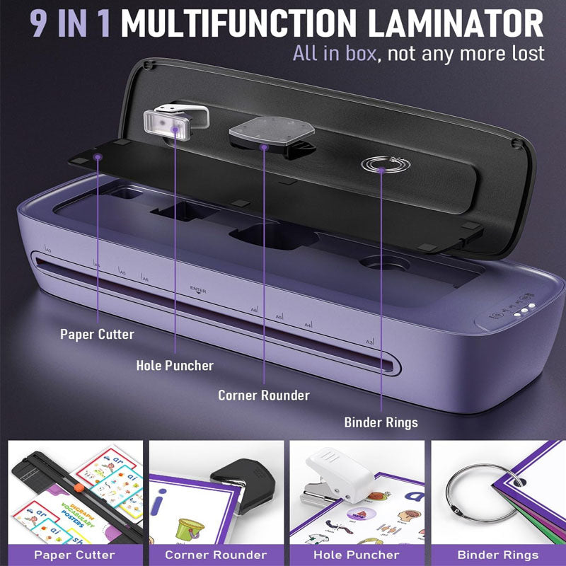 BowLift | 13-inch 9 in 1 Hot & Cold Pouch Laminating Machine 60s Warm-Up No Jam laminator Machine 11x17 with 30 Laminating Sheets for Home Office Use